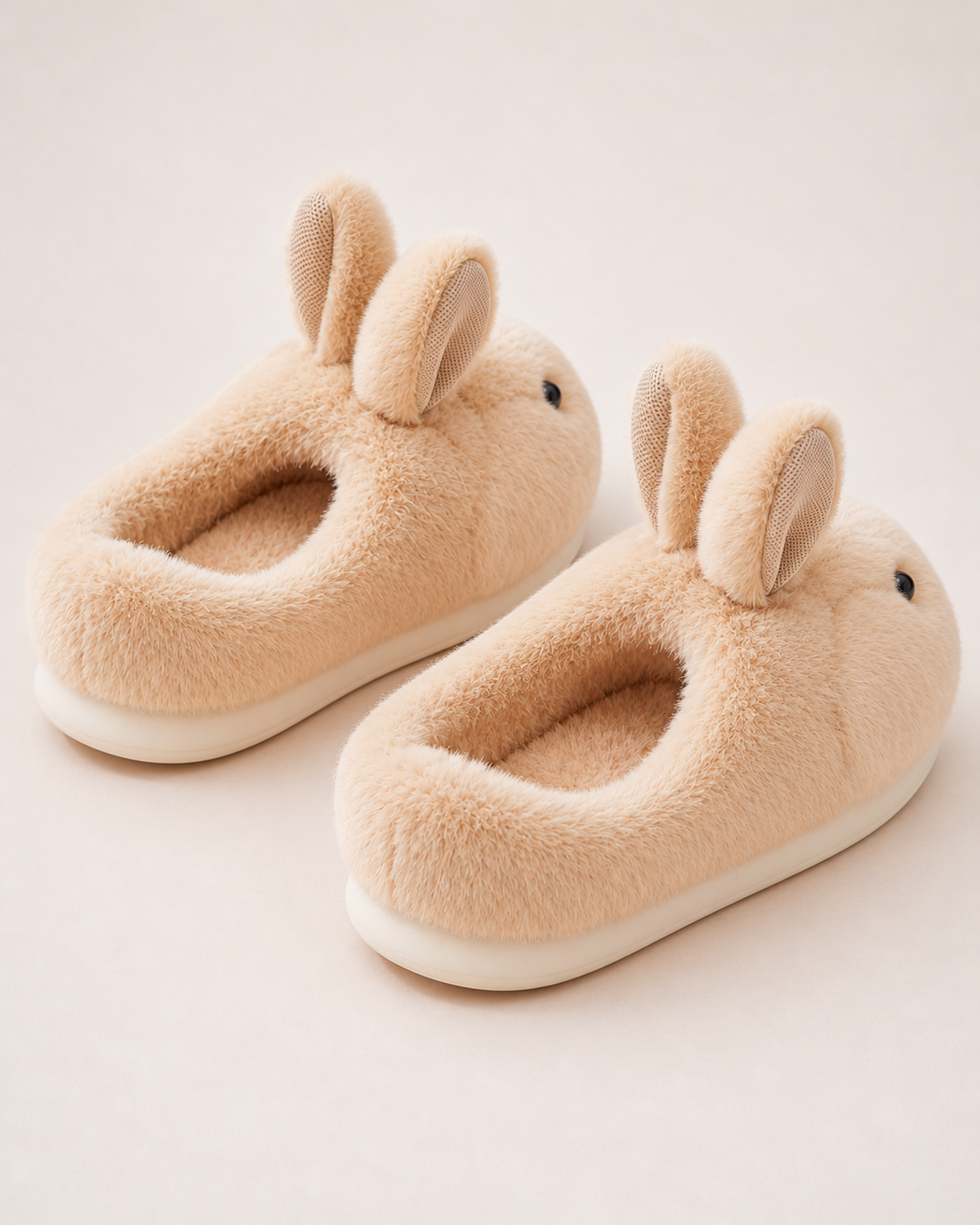 Women's Fluffy Slippers - Plush Rabbit Style, rear construction view