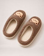 Fluffy Bear Slippers - Embroidered Face Style, rear construction view