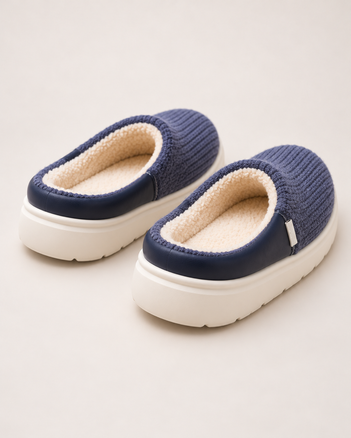 Men's Warm Slippers - Knitted Thick Sole Style, rear view showing openings and heel construction