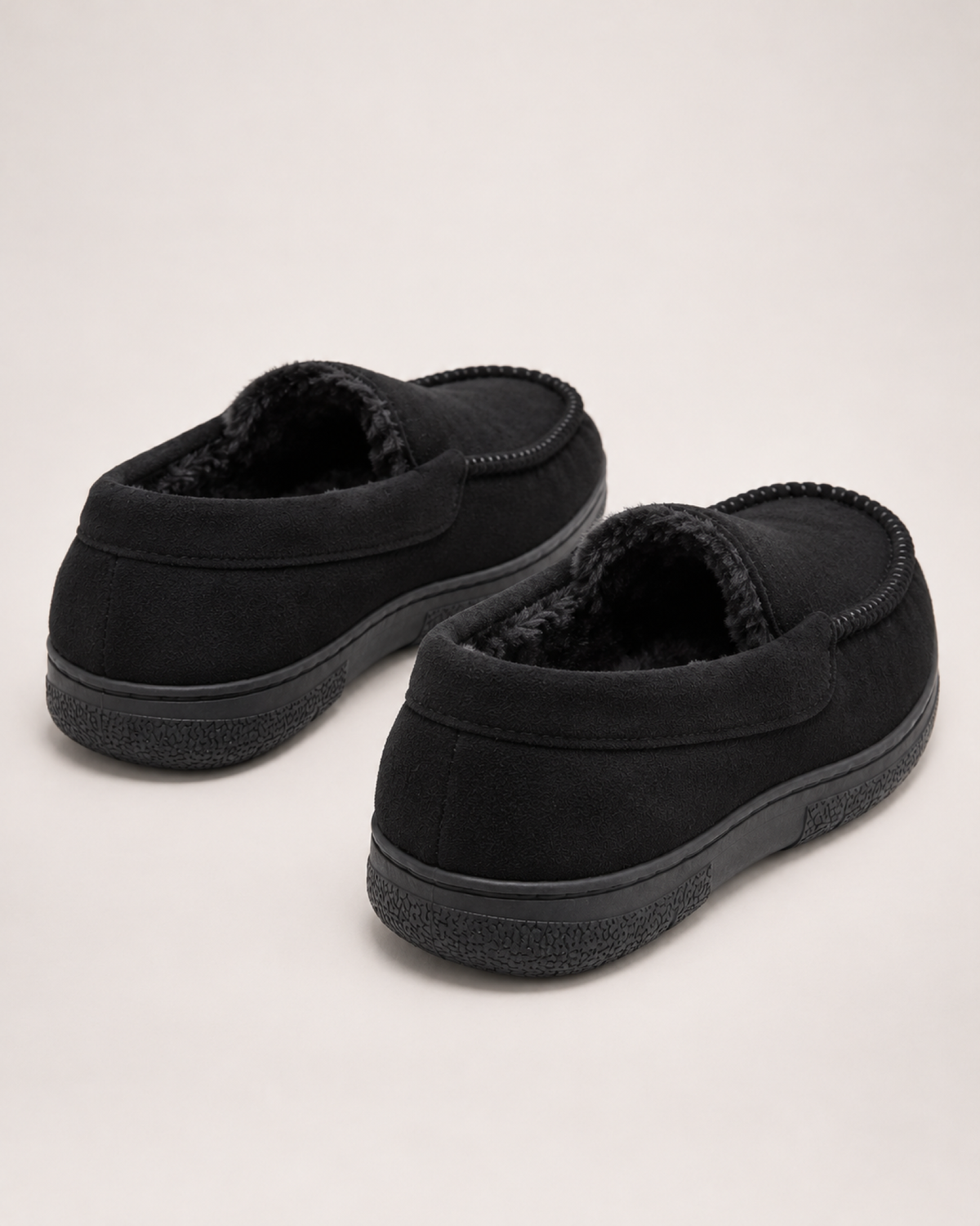 Men's House Slippers - Plaid Warm-Lined Style, rear view showing openings and heel construction