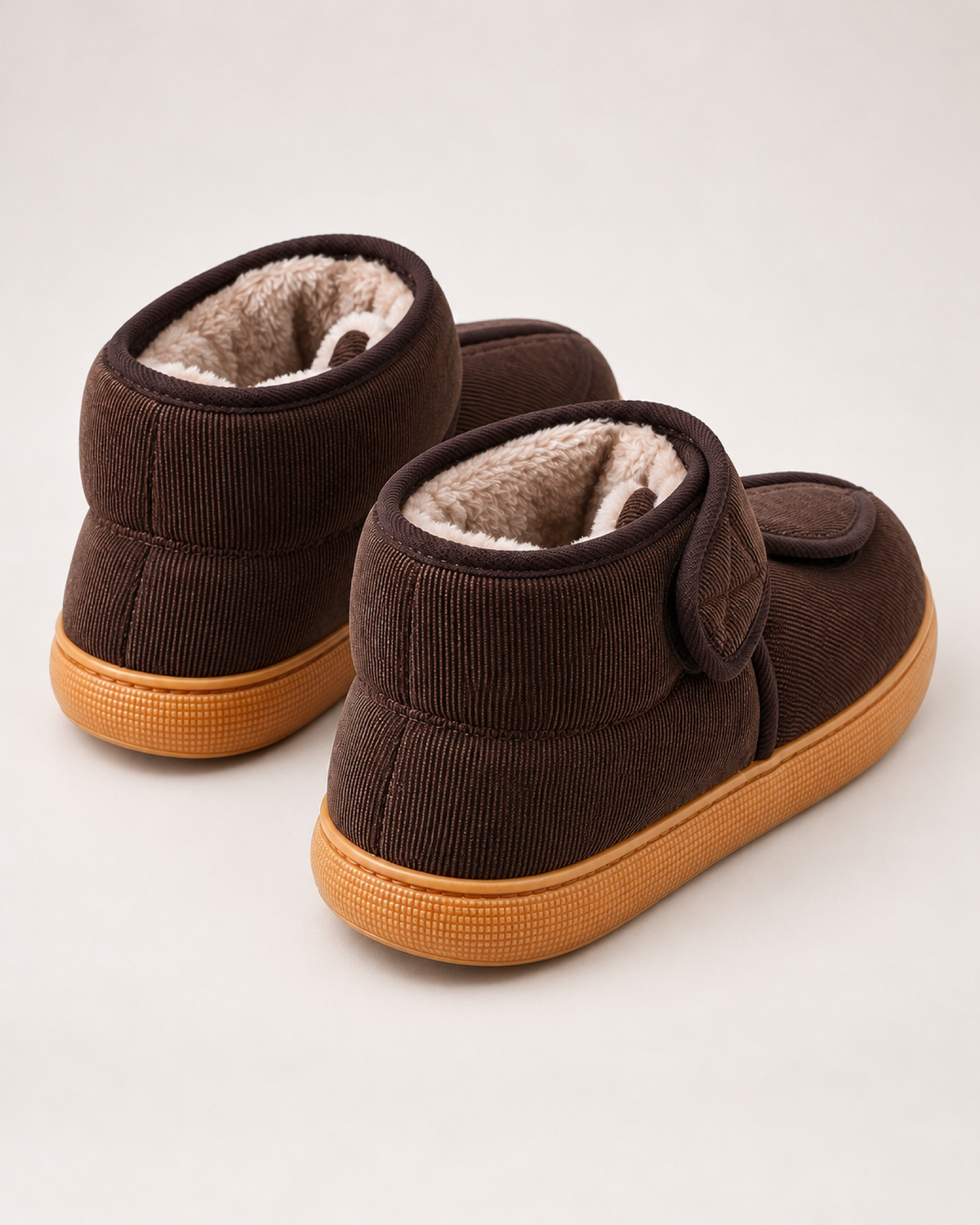 Men's Slipper Boots - Thick Sole Plush Style, rear view showing openings and heel construction