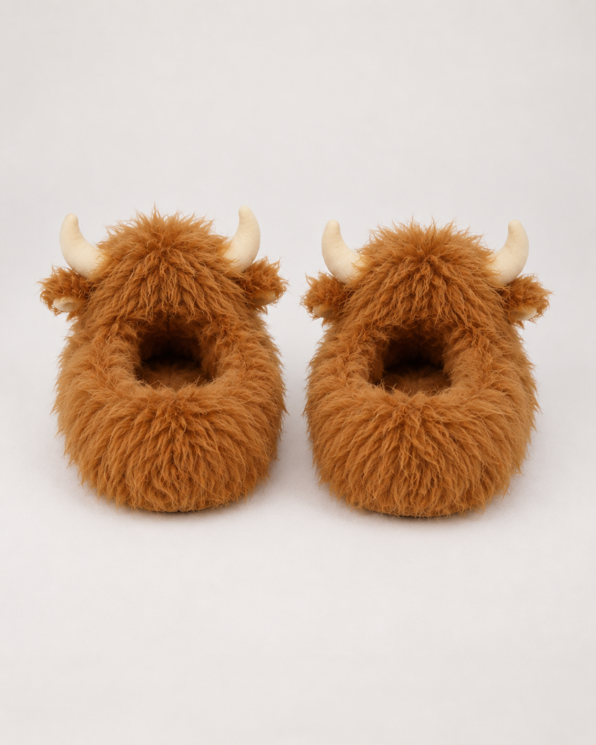 Women's Highland Cow Slippers in Brown, rear heel view