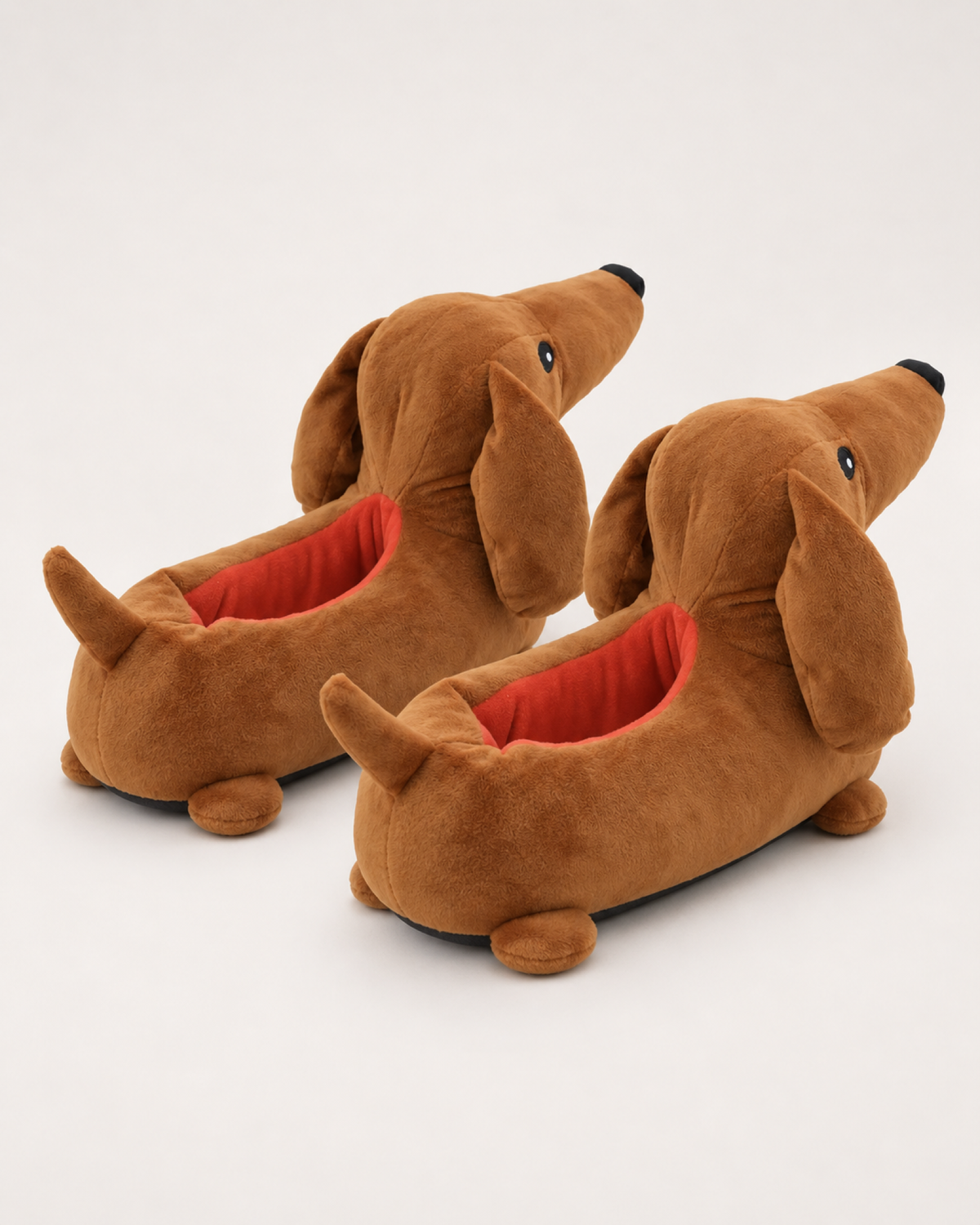 Women's Dachshund Slippers in Brown, rear heel view