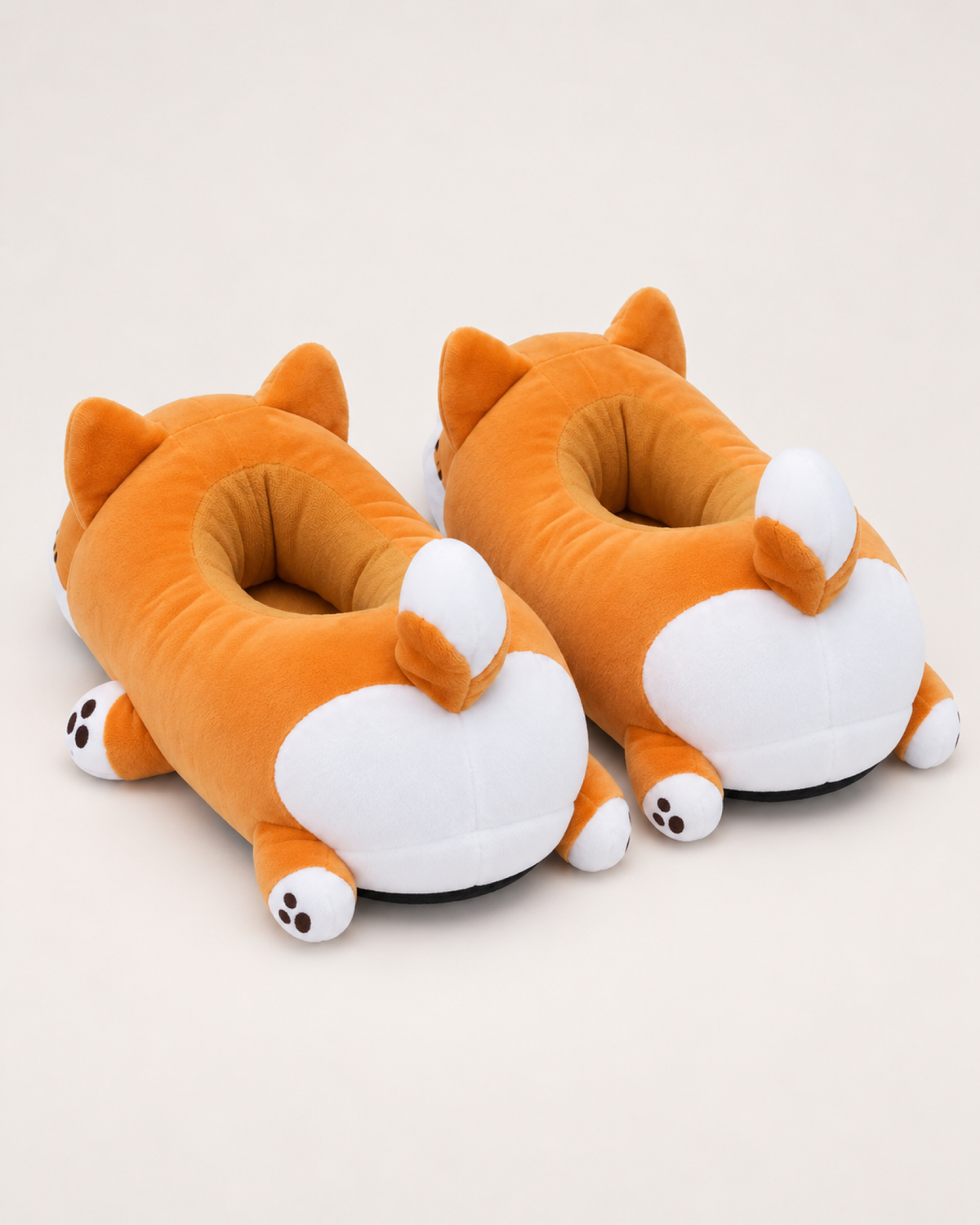 Women's Corgi Slippers in Orange, rear heel view
