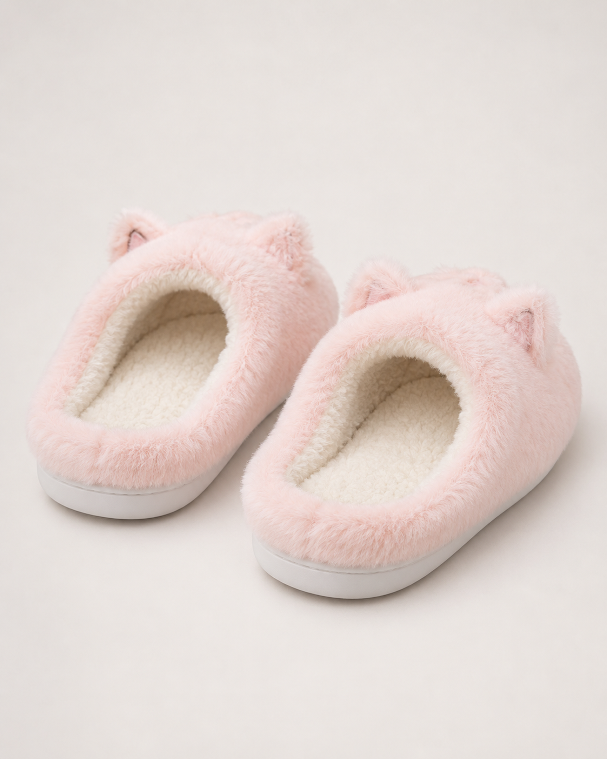 Women's Cat Slippers in Pink, rear view