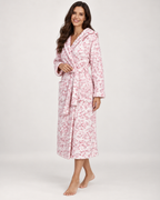 Women's Floral Hooded Dressing Gown in Pink, three-quarter view