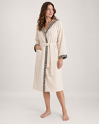 Women's Hooded Cotton Dressing Gown in Cream, three-quarter view