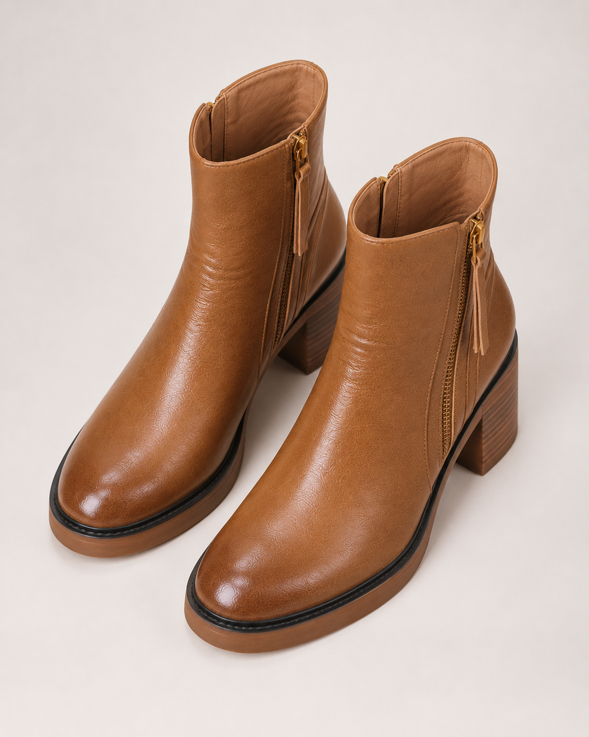 Women's Ankle Boots – Chunky Block Heel in Brown, elevated view