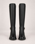 Women's Black Knee High Boots – Buckle Detail in UK 2, elevated view