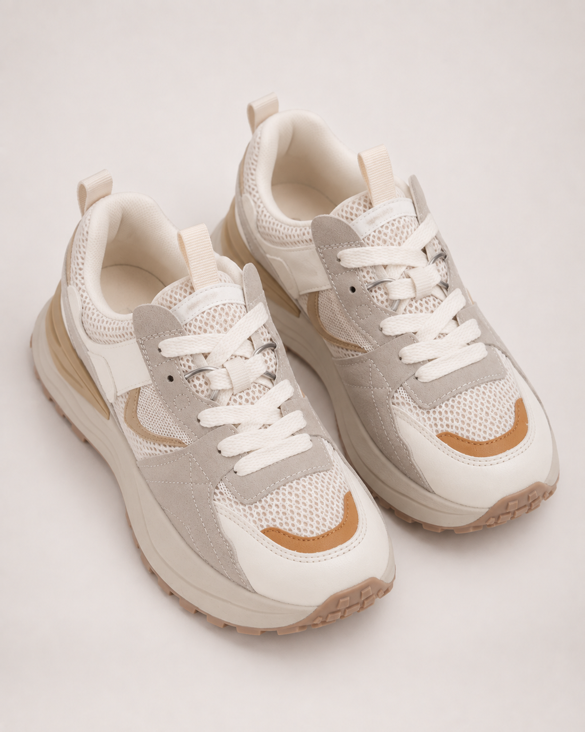 Women's Trainers – Layered Platform Sole in Beige, elevated view