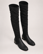 Women's Over the Knee Boots – Low Block Heel in Black, elevated view