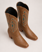 Women's Western Boots – Embroidered Square Toe in UK 3, elevated view
