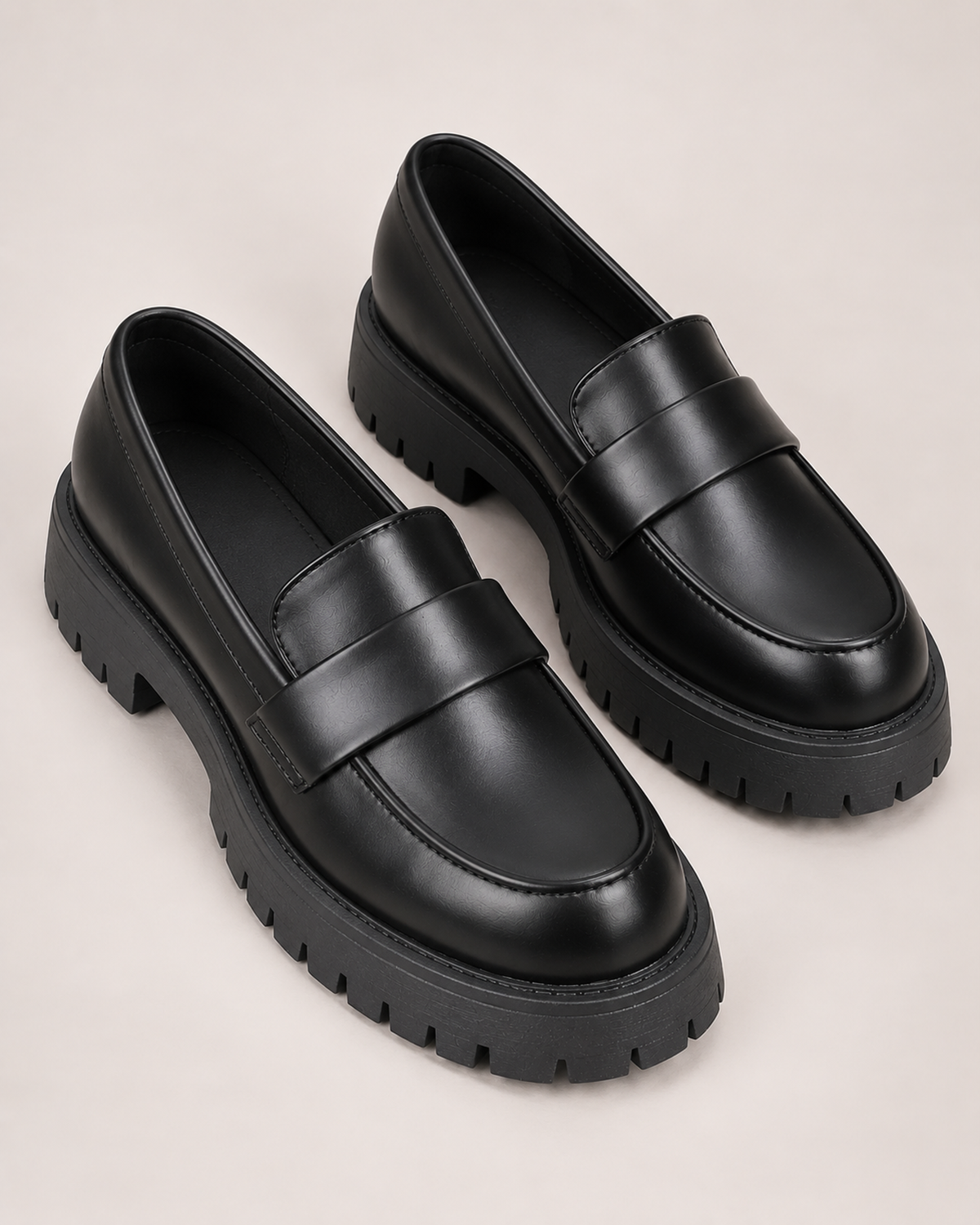Women's Black Loafers – Chunky Platform Sole in UK 3, elevated view
