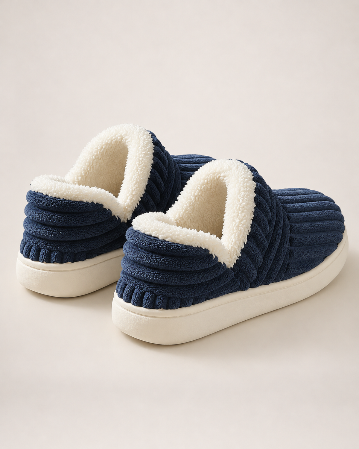 Men's Slippers: Striped Plush Style, rear heel view