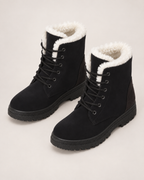 Women's Snow Boots: Plush-Lined Lace-Up Style in Black, pair elevated top