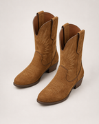 Women's Western Boots: Pointed-Toe Suede-Effect Style in UK 3, pair elevated top