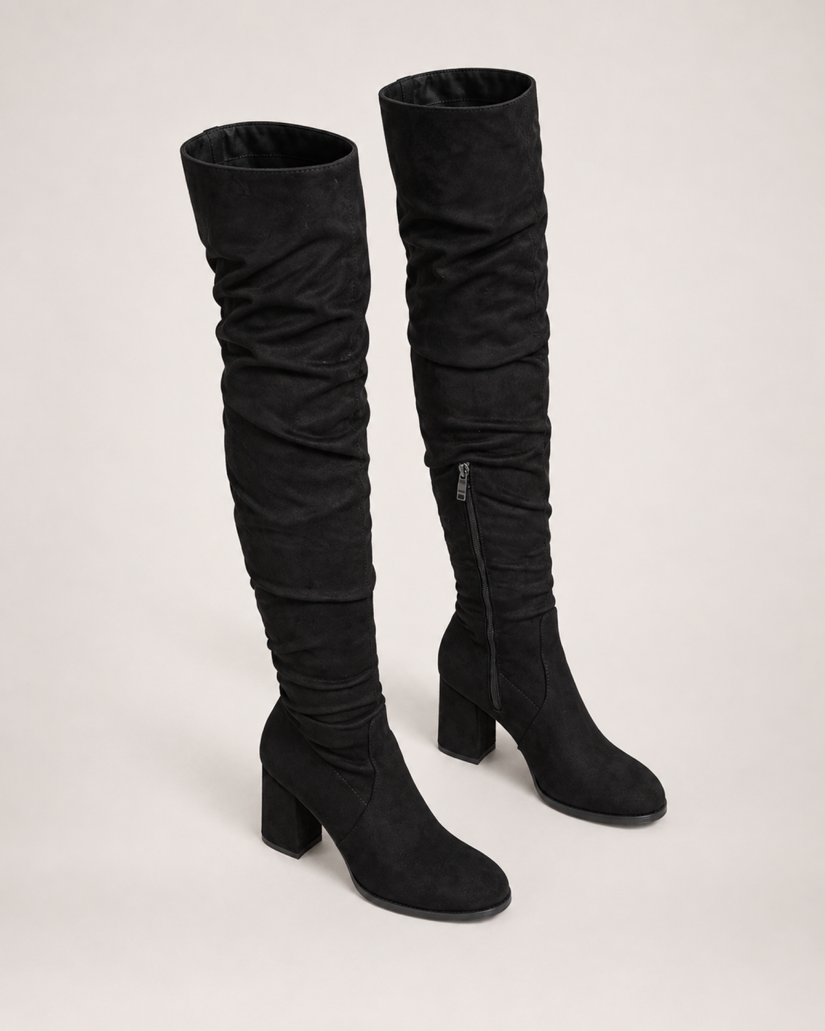 Women's Over-the-Knee Boots: Stretch High Heel Style in Black, pair elevated top