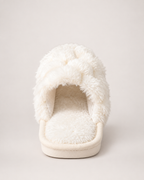 Fluffy Open Toe Slippers in White, back heel view