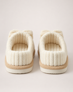 Women's Corduroy Bow Slippers in Beige, back heel view