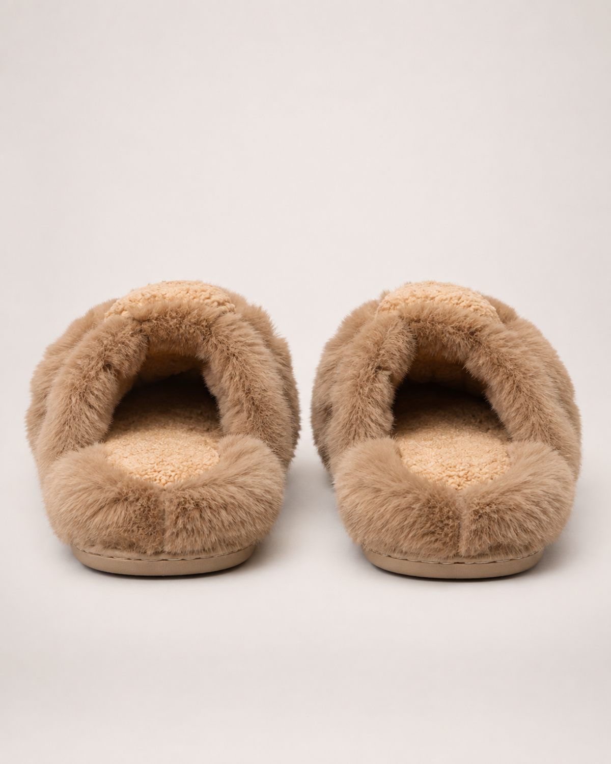 Women's Cat Paw Slippers in Khaki, back heel view