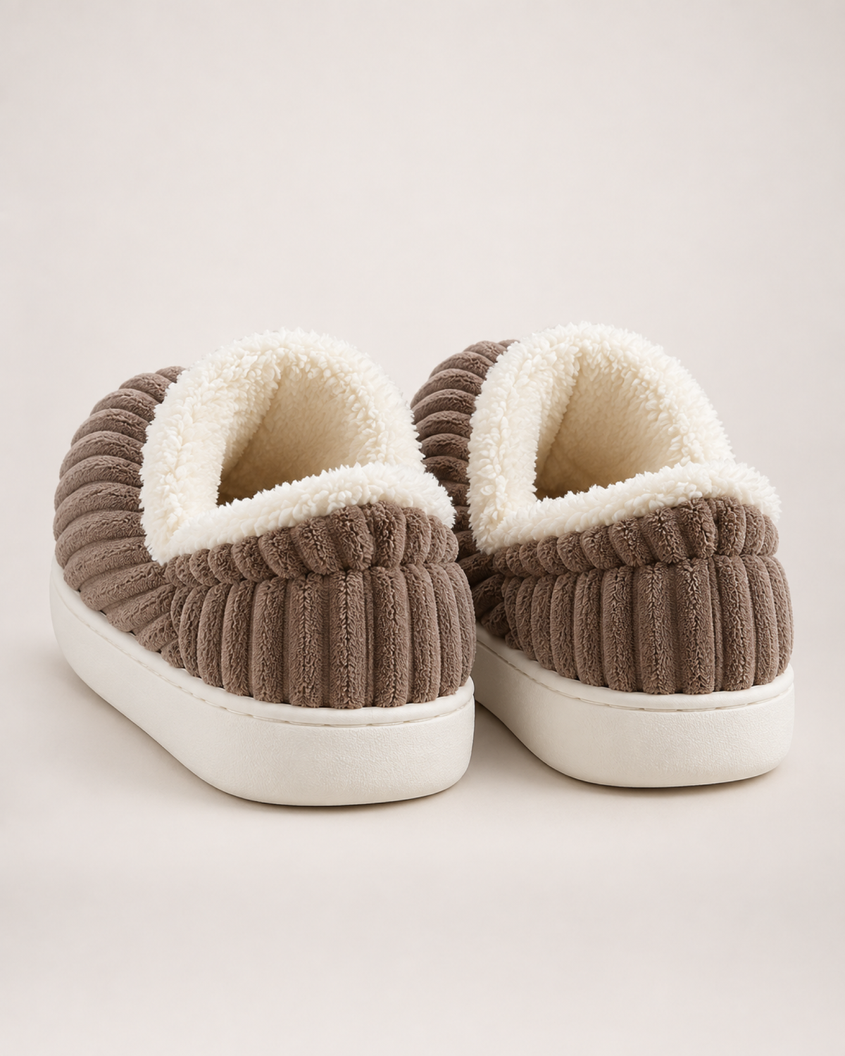 Striped House Slippers in Brown, back heel view