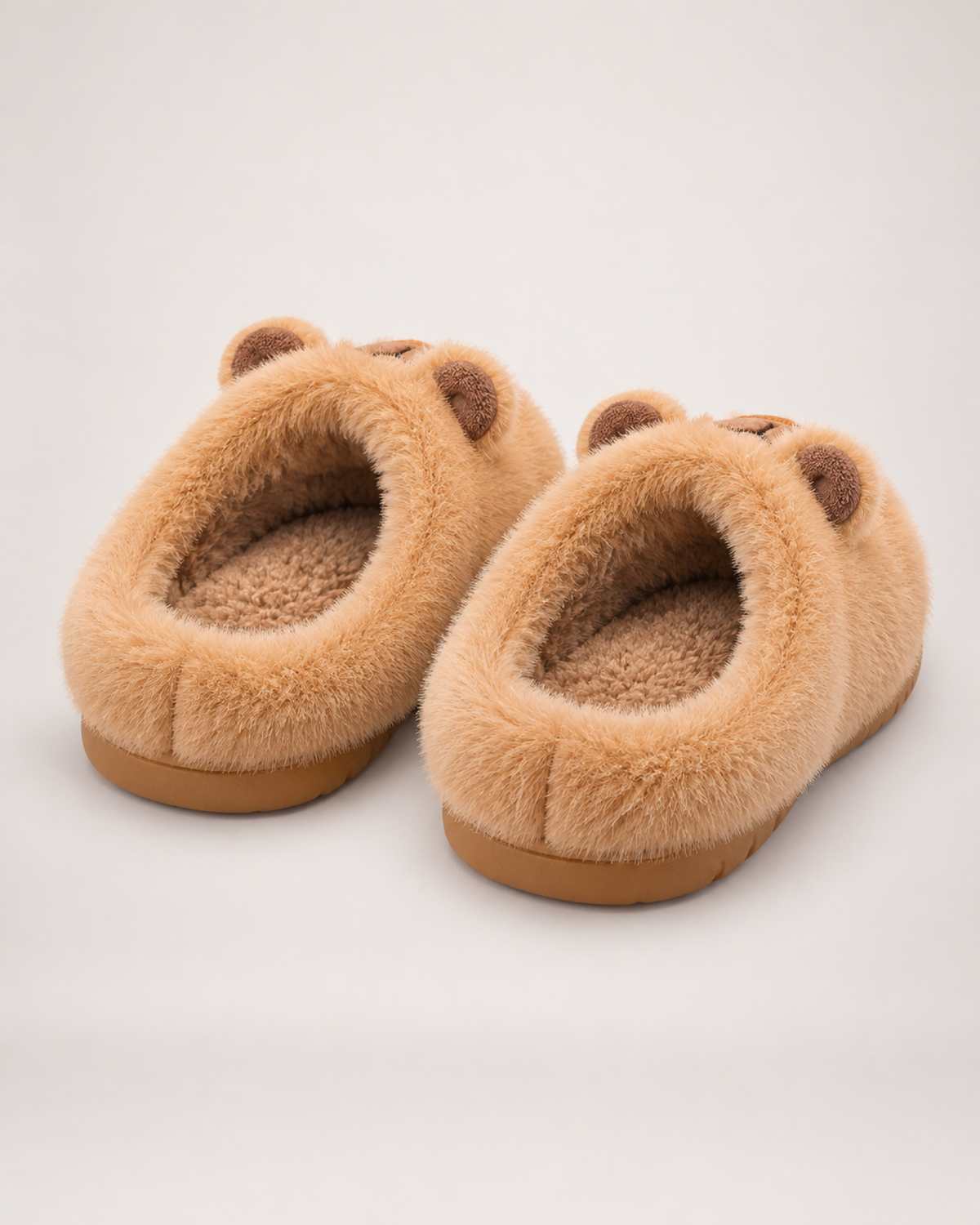 Kids' Capybara Slippers in Light Coffee, back heel view