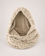 Women's Chunky Knit Hooded Scarf in Beige, complete product view
