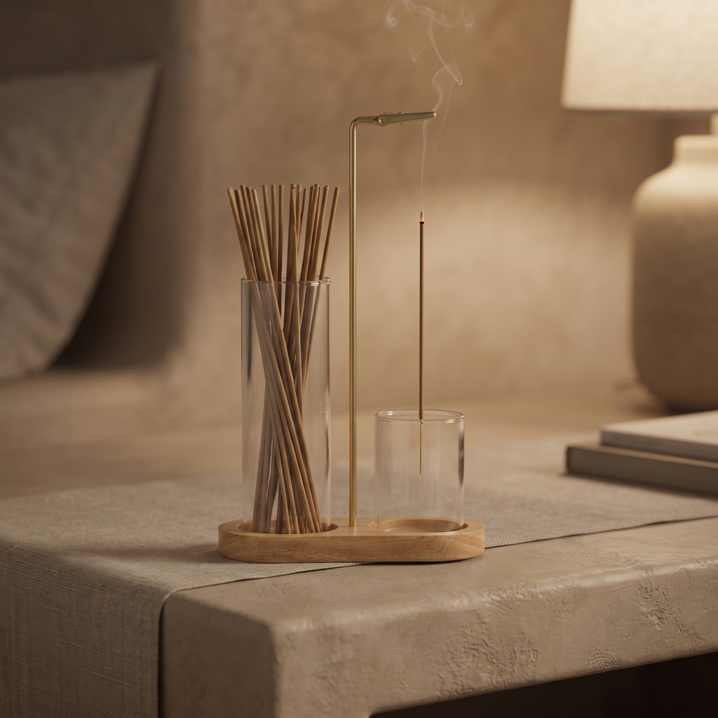 Aurelia Figure-Eight Incense Burner in Natural Glow — Demonstrate suspended incense use without implying unverified accessories.