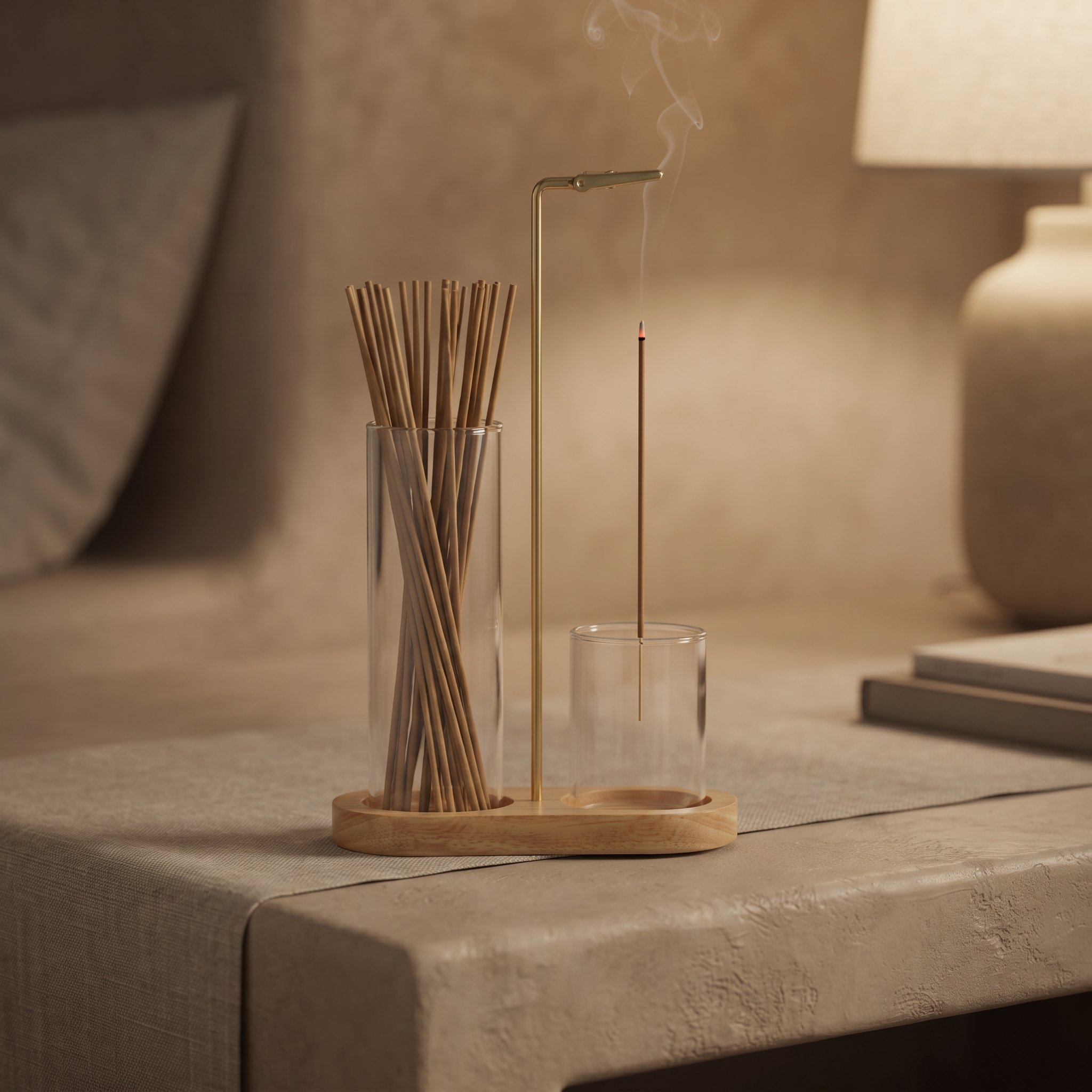 Aurelia Figure-Eight Incense Burner in Natural Glow — Demonstrate suspended incense use without implying unverified accessories.