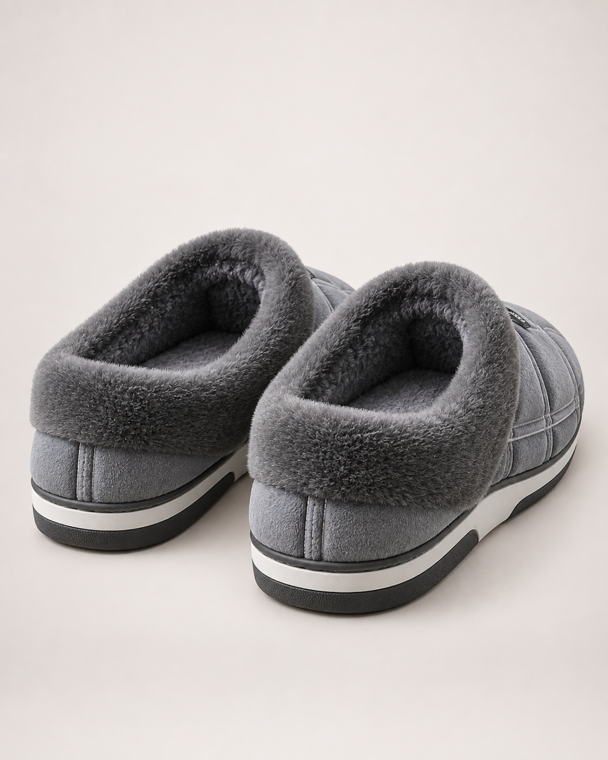 Men's Ribbed Sole Slippers in Grey, back heel view