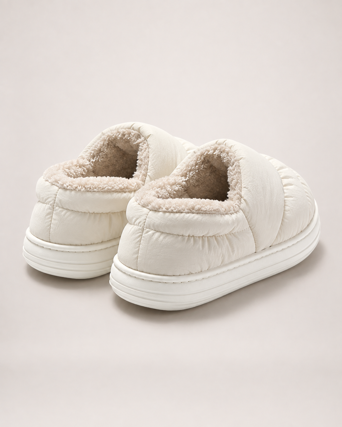 Padded Closed Back Slippers in White, back heel view