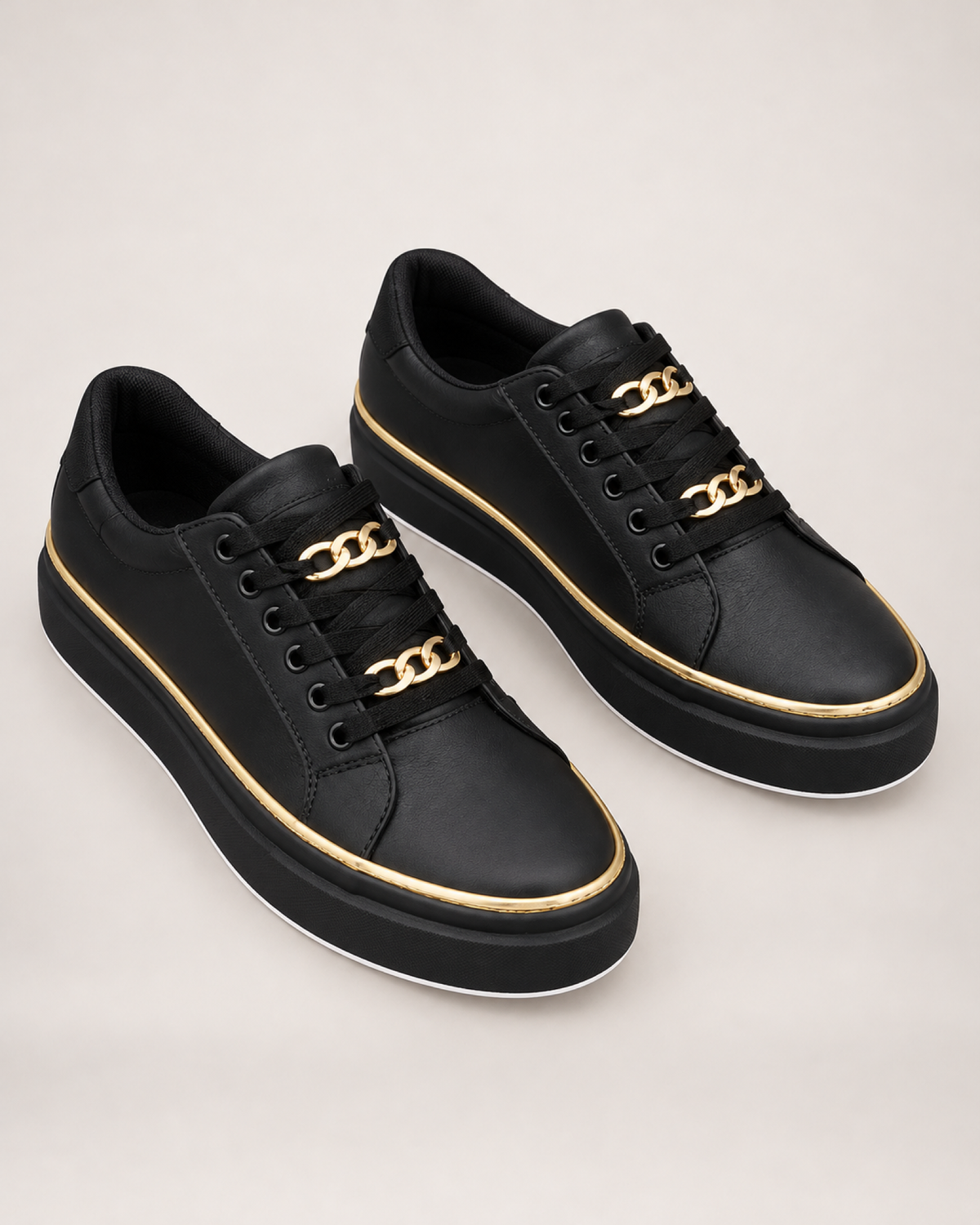 Women's Loafers: Chain Platform Style in Black, pair elevated top