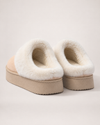 Warm Suede-Effect Slippers in Beige, back heel view