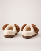 Plush Dog Face Slippers in Beige, back heel view
