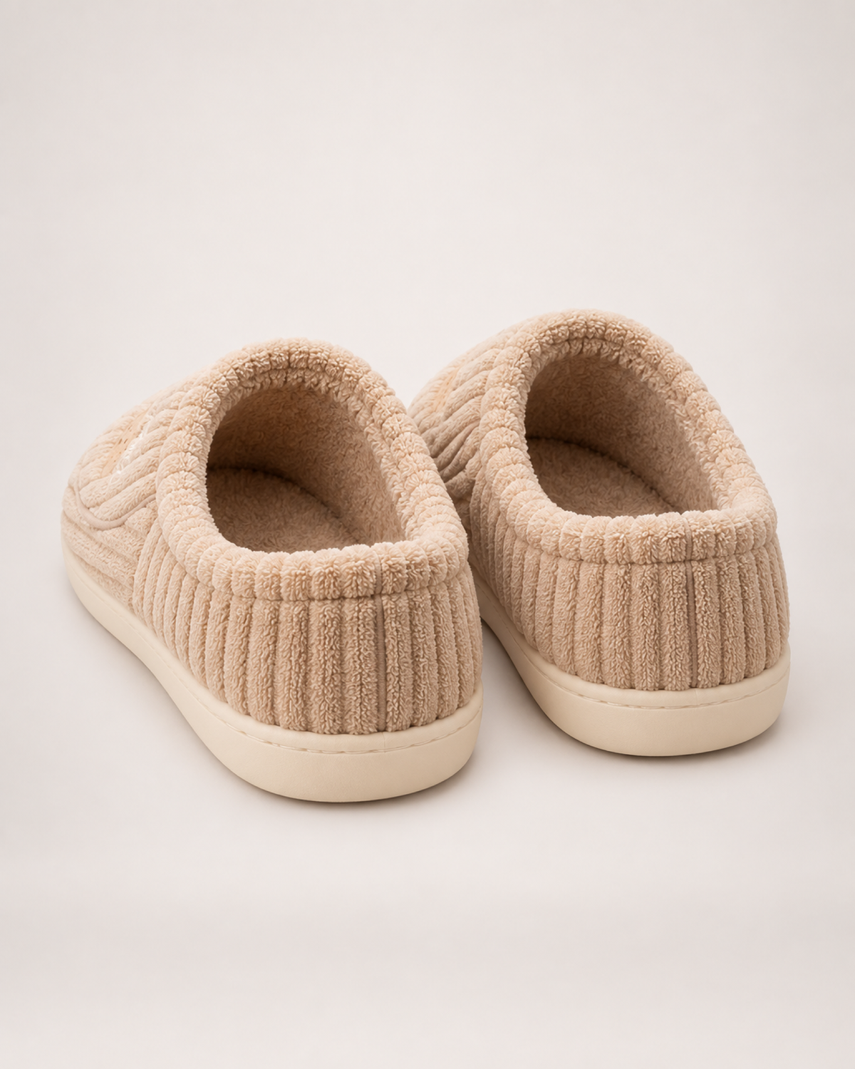 Corduroy Closed Back Slippers in Coffee, back heel view