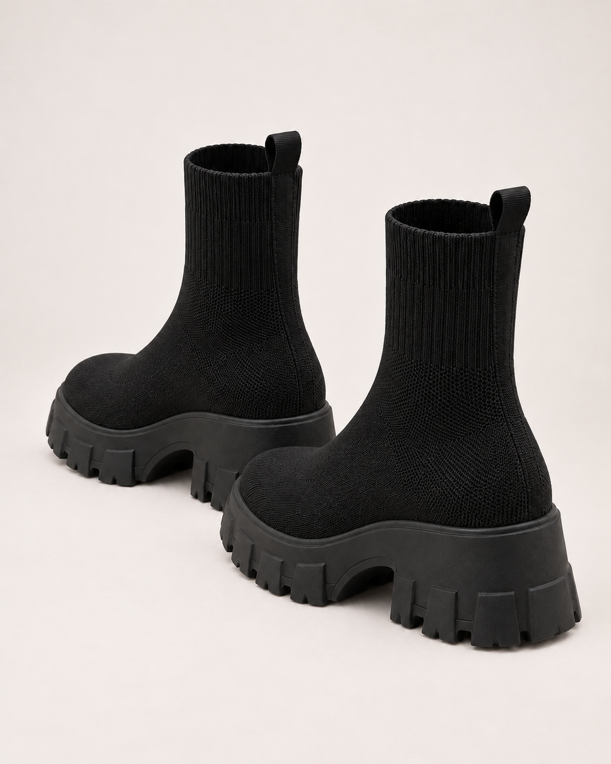 Women's Sock Boots - Chunky Platform Style, rear pair view showing backs and heel construction