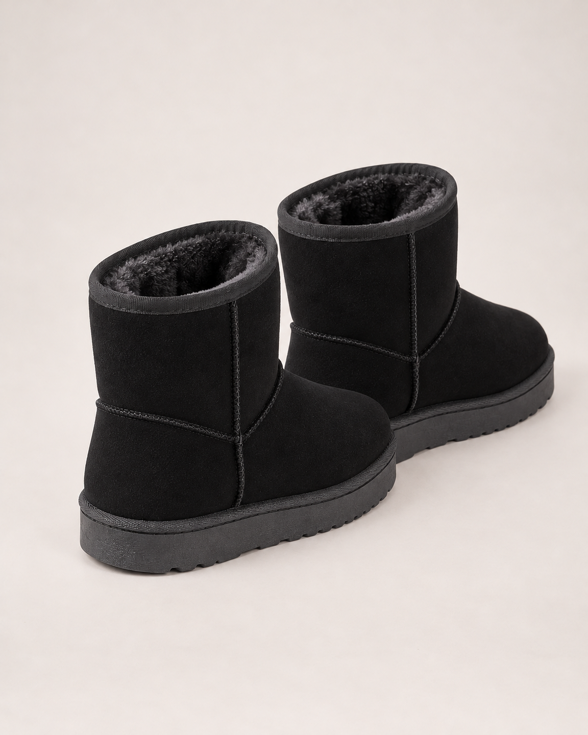 Women's Snow Boots - Faux-Fur Lined Ankle Style, rear pair view showing backs and heel construction