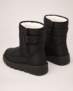 Women's Snow Boots - Plush-Lined Buckle Style, rear pair view showing backs and heel construction