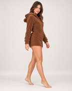 Women's Fleece Onesie - Short Bear-Ear Style, Brown side view