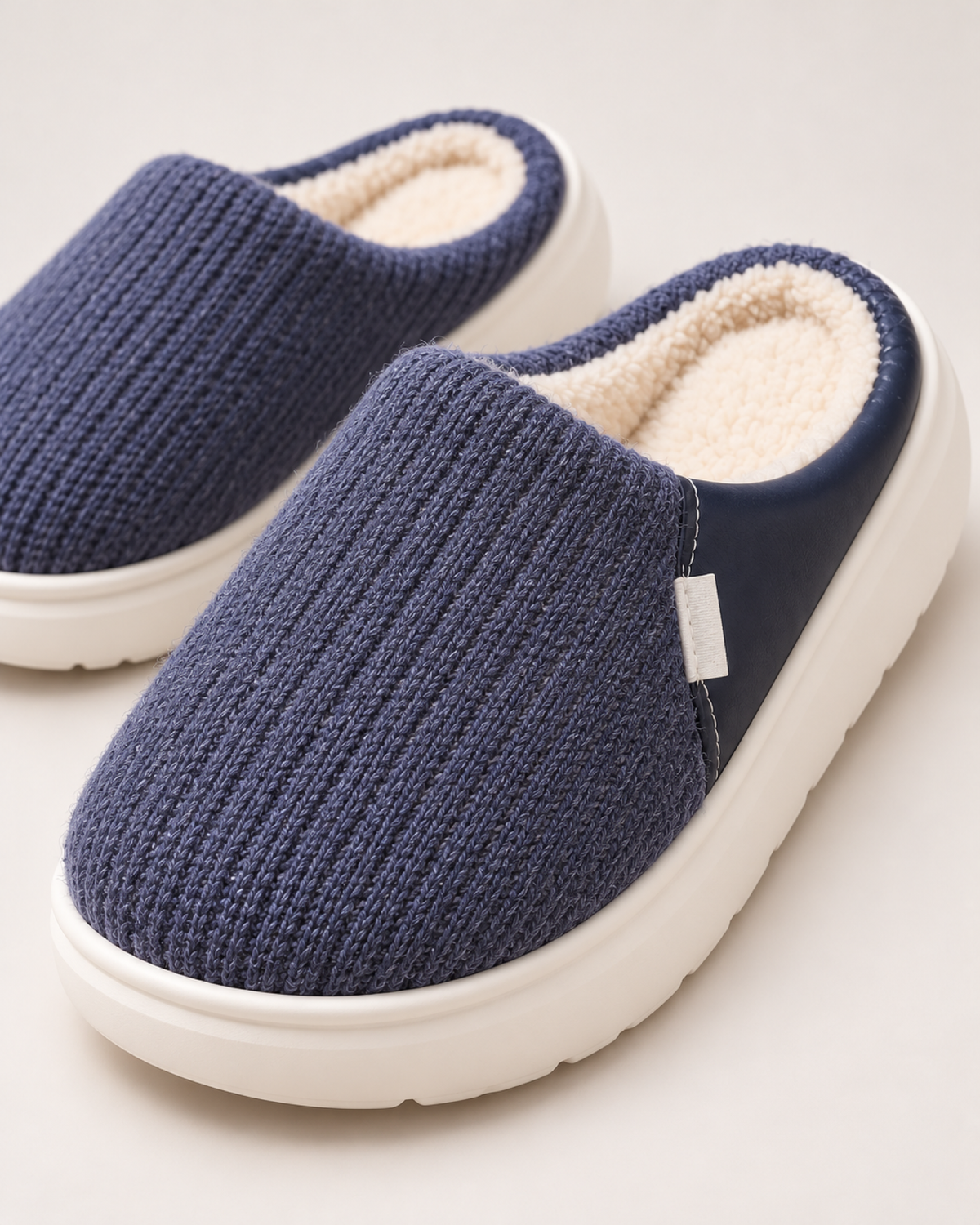 Men's Warm Slippers - Knitted Thick Sole Style, close detail of verified construction