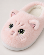 Women's Cat Slippers in Pink, close-up detail