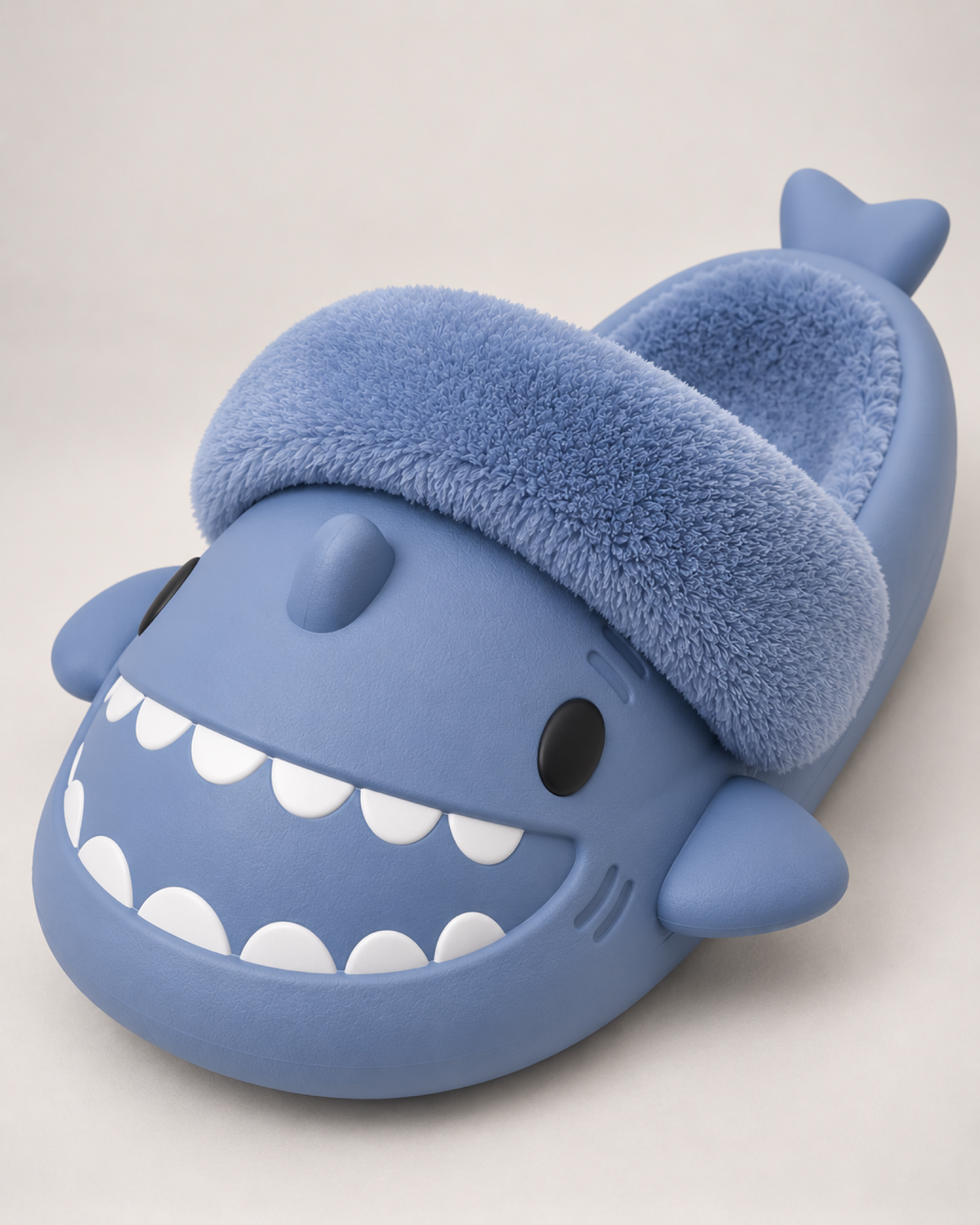 Women's Shark Slippers in Blue, close-up detail