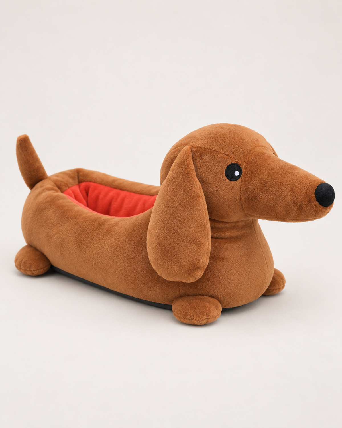 Women's Dachshund Slippers in Brown, close-up detail