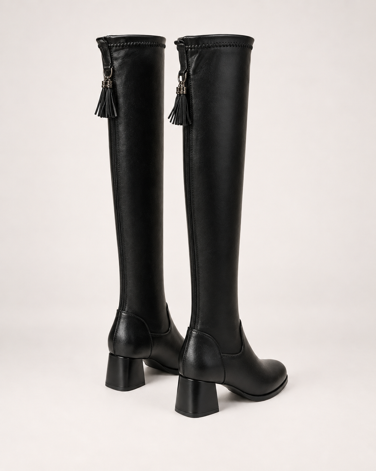 Women's Knee High Boots - Warm-Lined Heel Style, rear view proving heel construction
