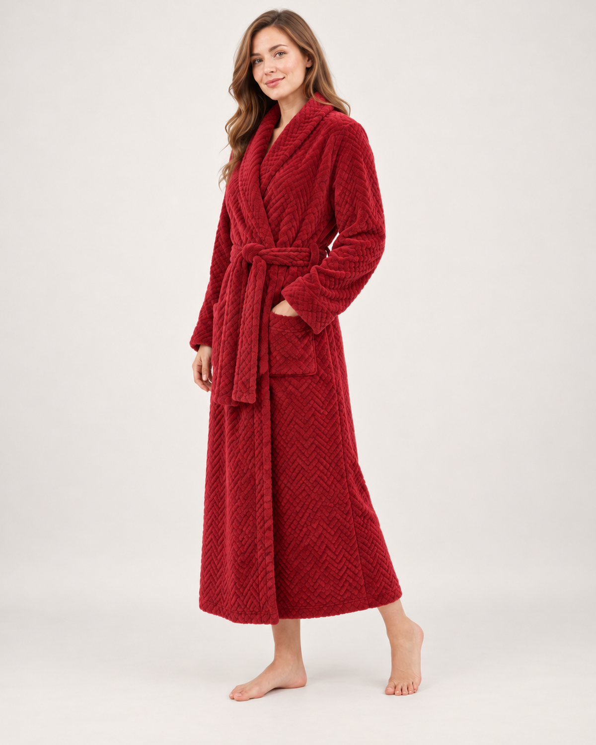 Women's Dressing Gown - Jacquard Shawl-Collar Style, side or three-quarter pose