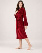 Women's Long Fleece Dressing Gown – Belted Robe, three-quarter movement view showing how the robe falls