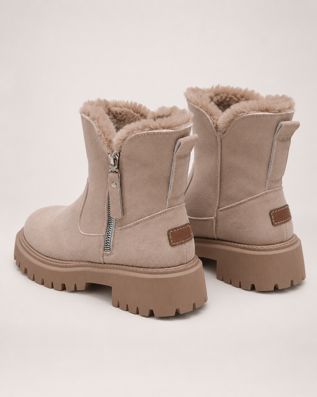 Women's Snow Boots – Plush-Lined Ankle Style in Khaki, rear view