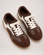 Women's Trainers – Retro Contrast Panels in Brown, rear view