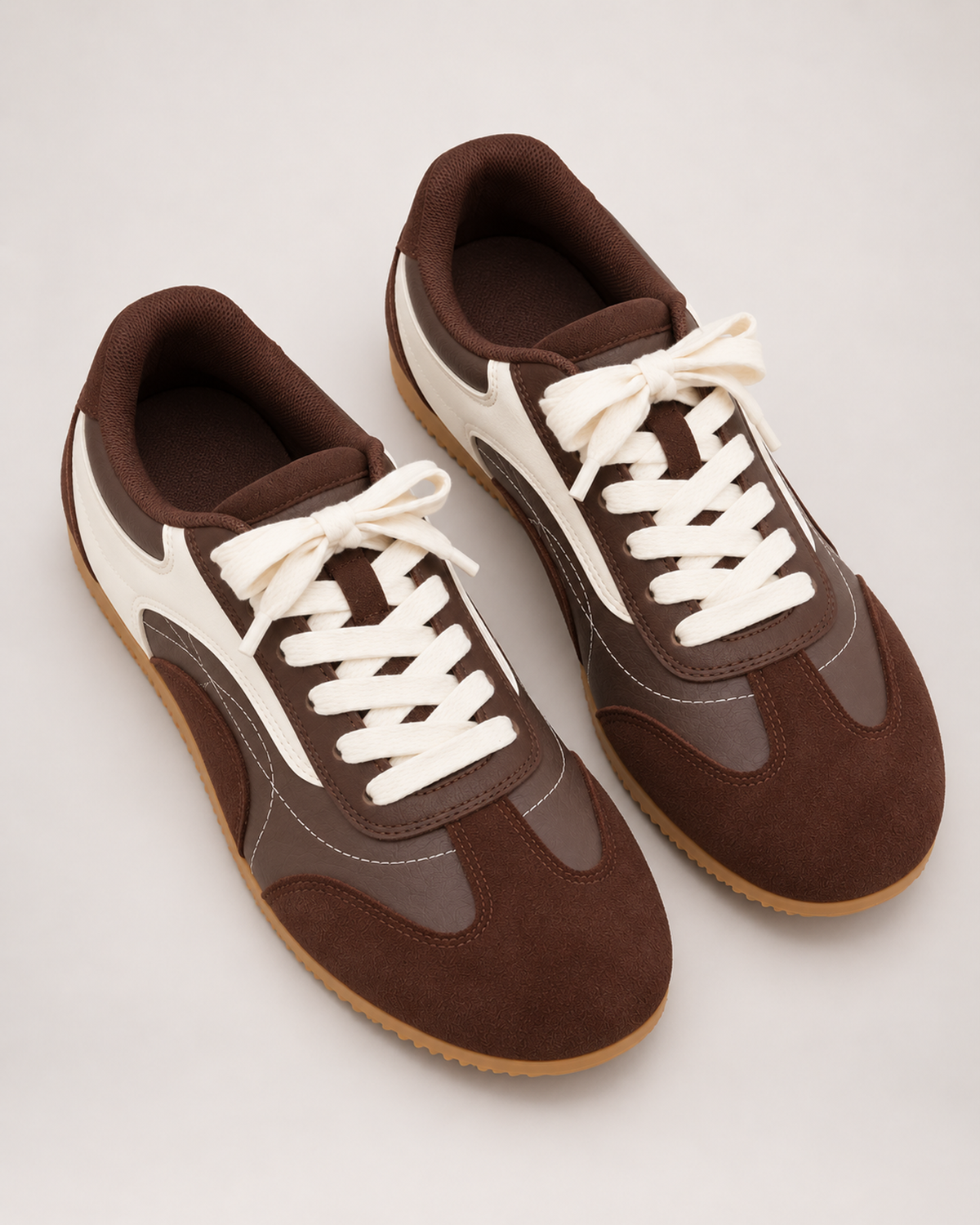 Women's Trainers – Retro Contrast Panels in Brown, rear view
