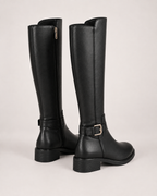 Women's Black Knee High Boots – Buckle Detail in UK 2, rear view